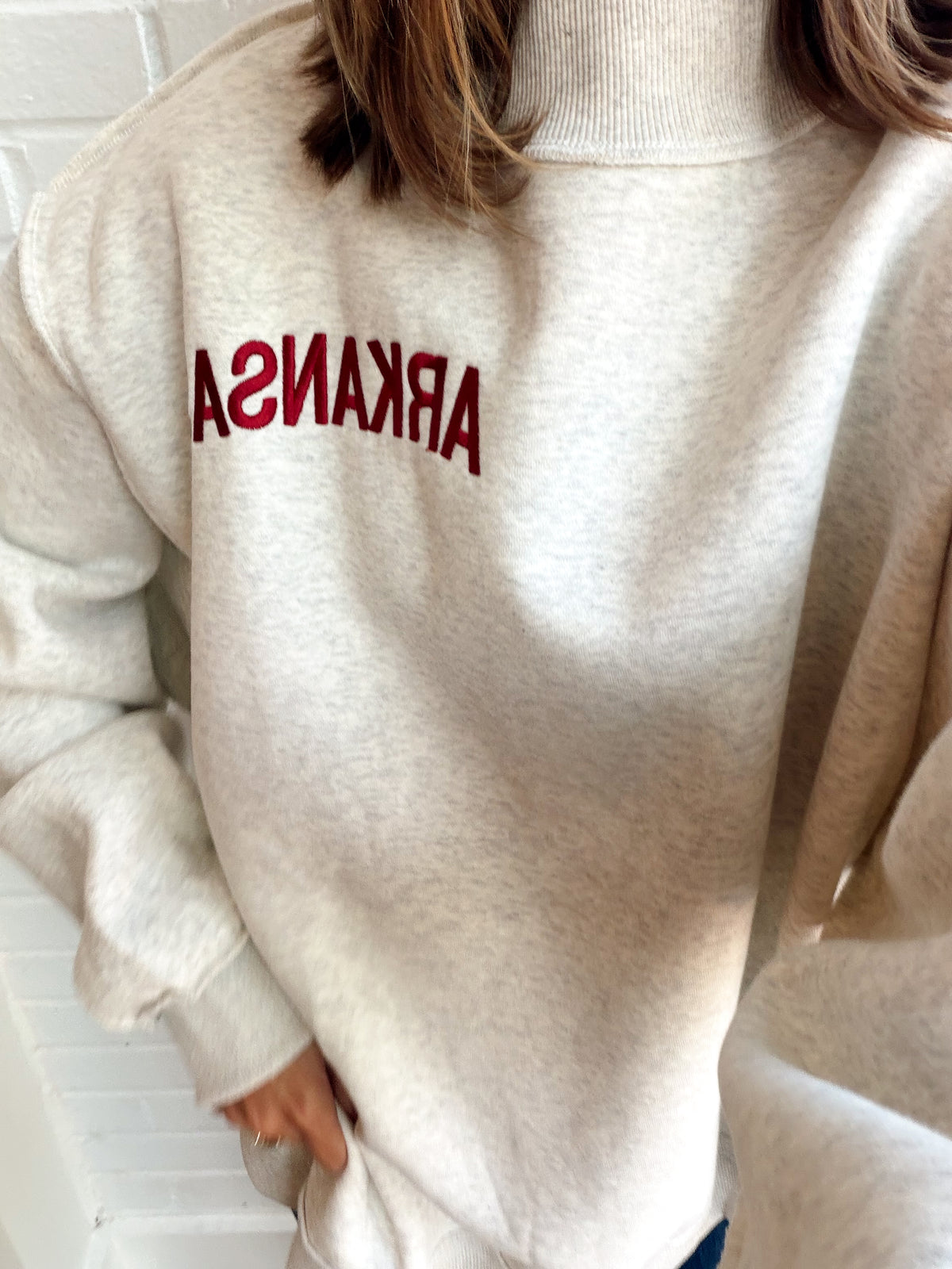 EMBROIDERED "ARKANSAS" MOCK NECK