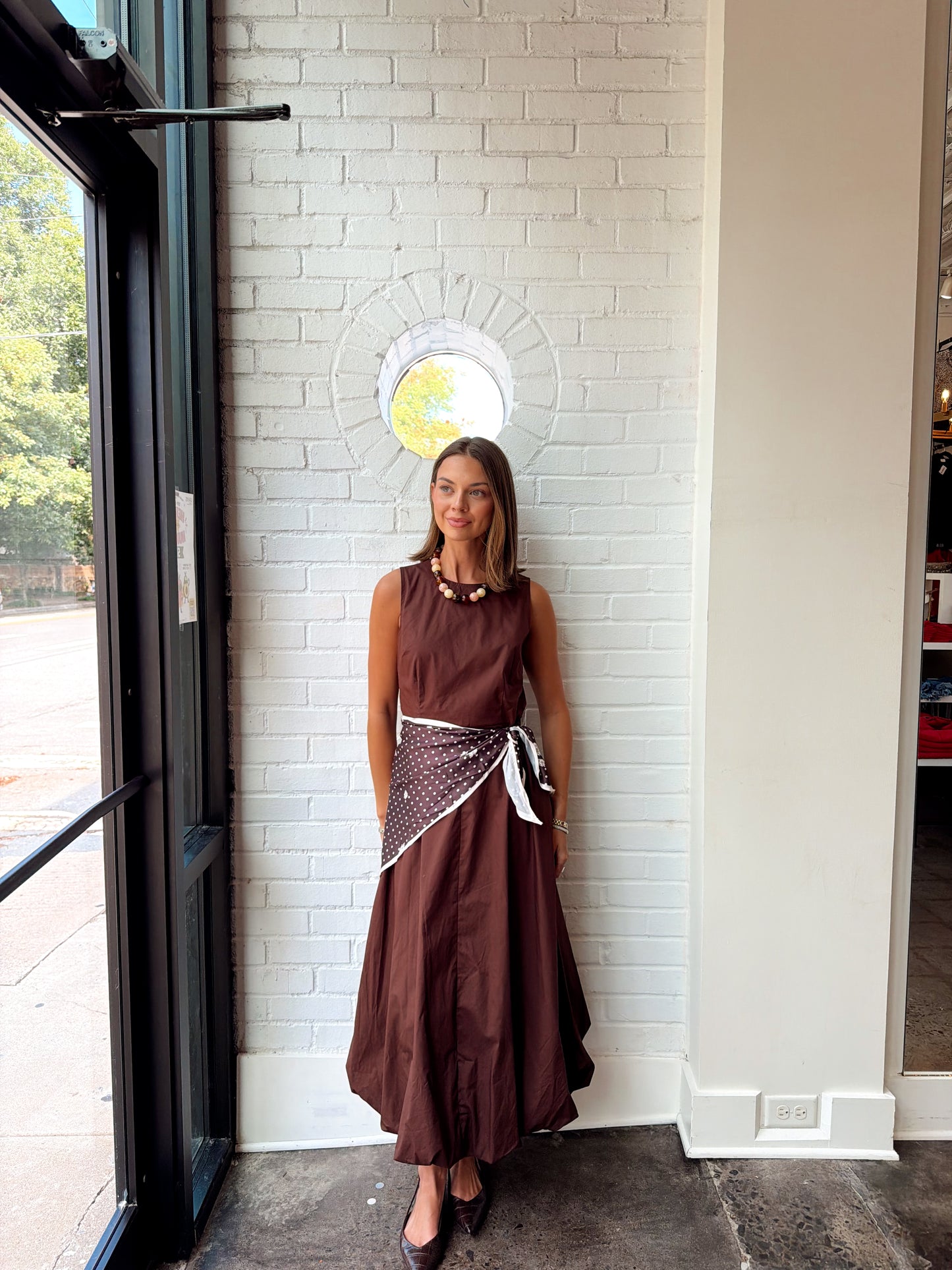 MAXI DRESS W/ ATTACHED SCARF BELT
