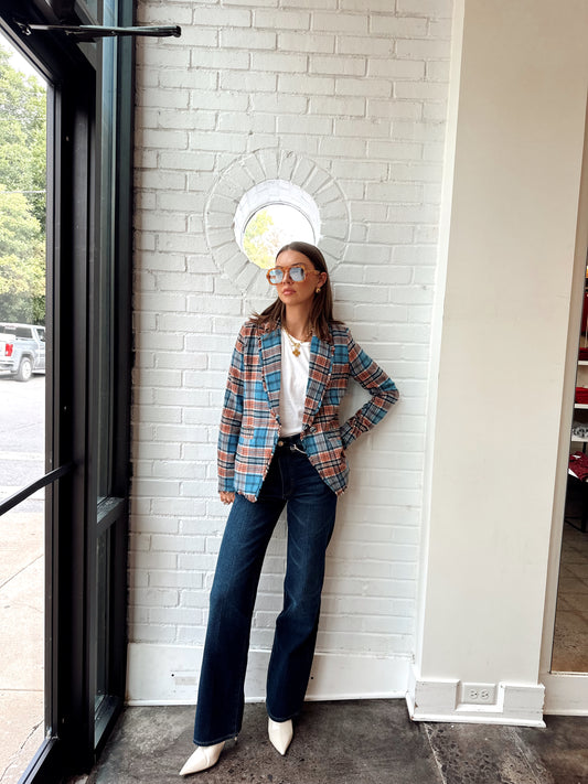 ELYSE PLAID FRINGE BLAZER