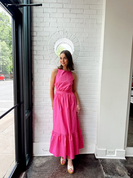 ELASTIC DETAIL SLEEVELESS DRESS