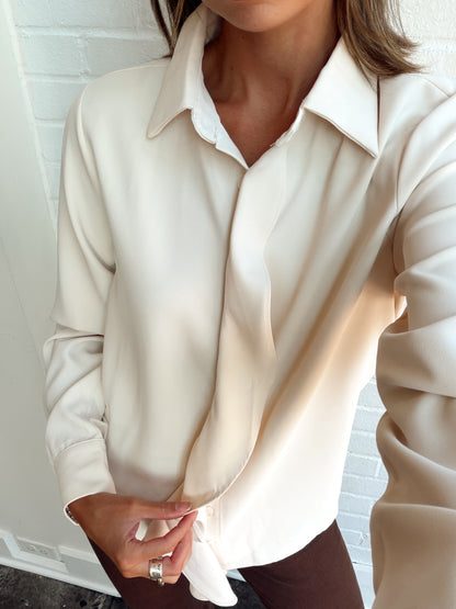 PROPER RUFFLE FRONT BLOUSE