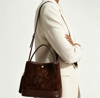 LARGE SUEDE BUCKET BAG