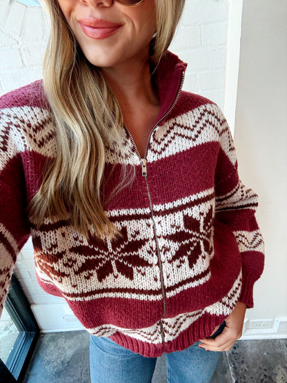 COLLARED FAIR ISLE SWEATER JACKET