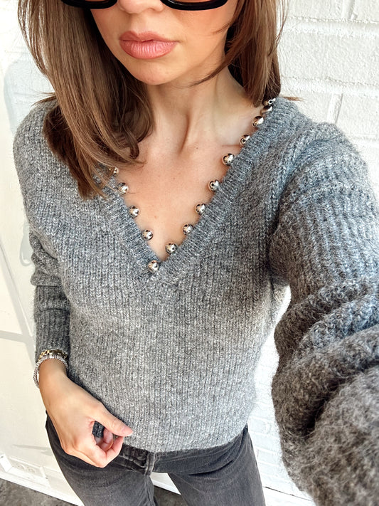 SWEATER W/ SILVER PEARLS