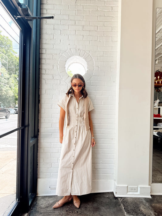 COLBY SHIRTING STRIPE MIDI DRESS