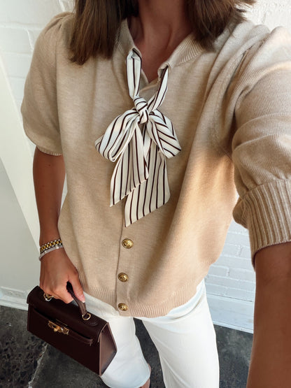 SATIN TIE SWEATER CARDIGAN