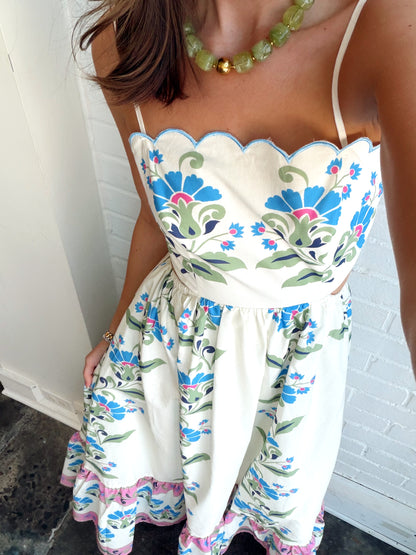 SCALLOP DETAIL TUBE MIDI DRESS