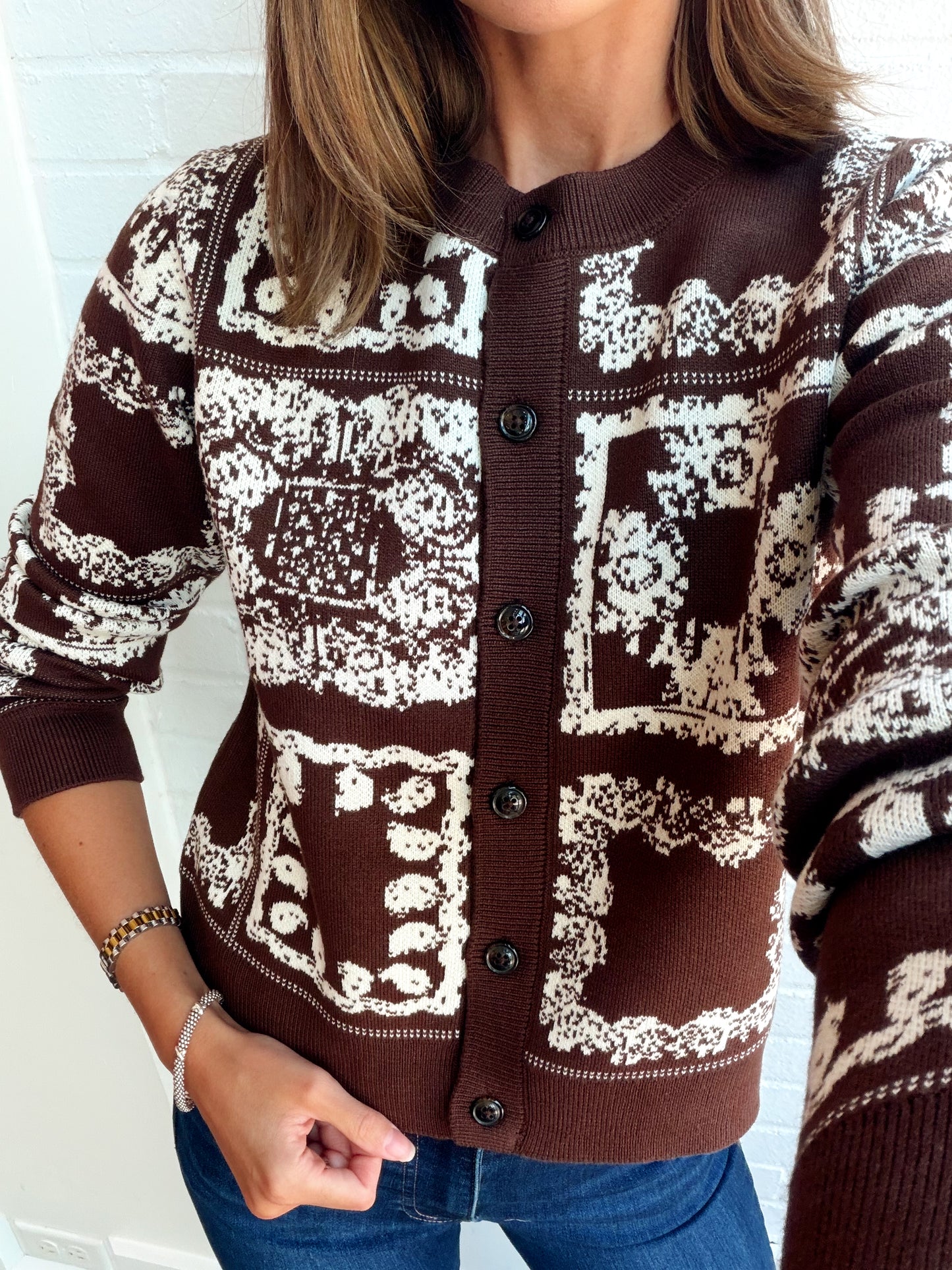 WREN BANDANA PRINTED CREW CARDIGAN