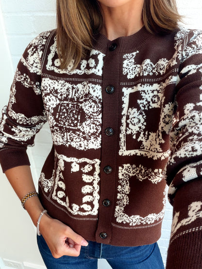 WREN BANDANA PRINTED CREW CARDIGAN