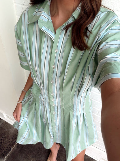LORINE STRIPE MINI SHIRT DRESS