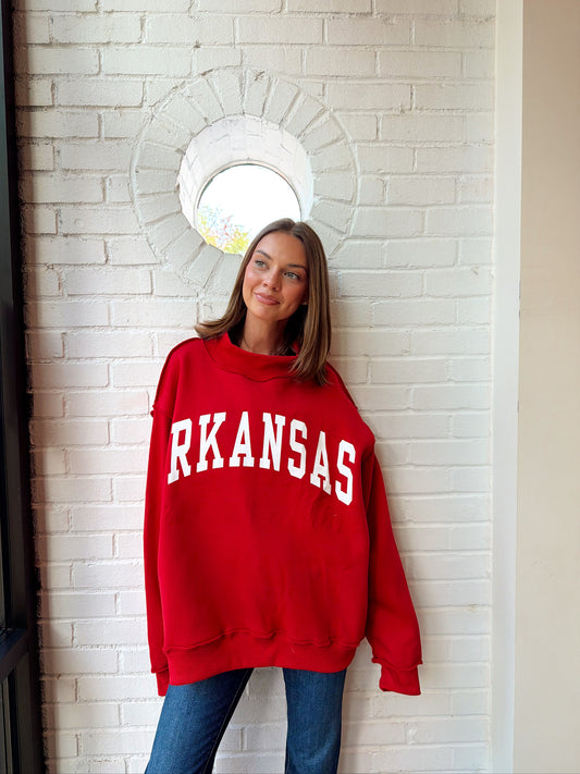 EMBROIDERED "ARKANSAS + AR" MOCK NECK PULLOVER