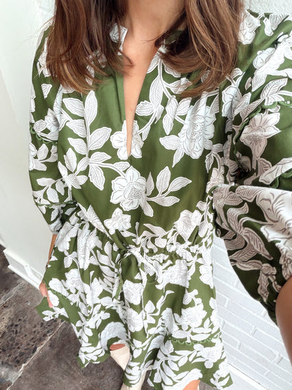 HAIZLEY FLORAL SPLIT NECK MINI DRESS