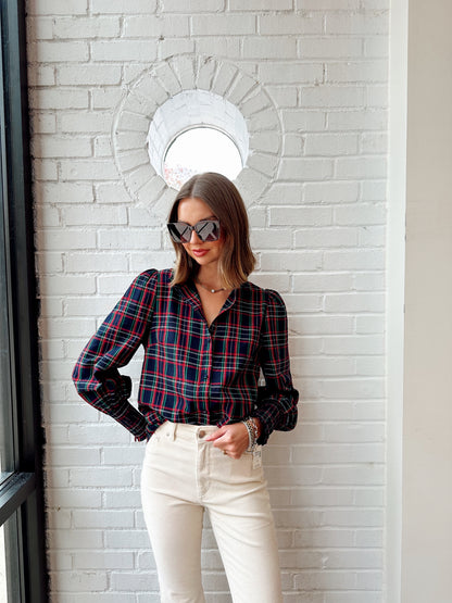 CHAPMAN PLAID SPLIT NECK TOP