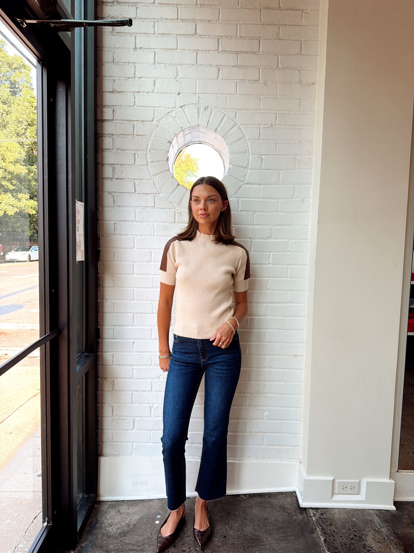 VESPER VEGAN TRIM RIBBED HALF SLEEVE