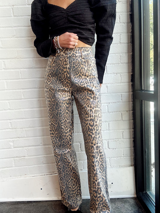 LEOPARD WIDE LEG DENIM