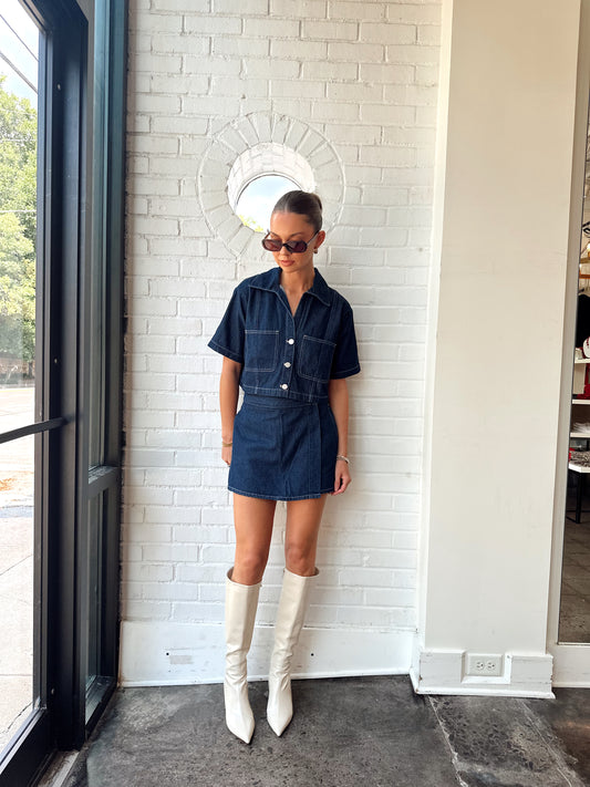 DENIM SHIRT AND SKORT SET