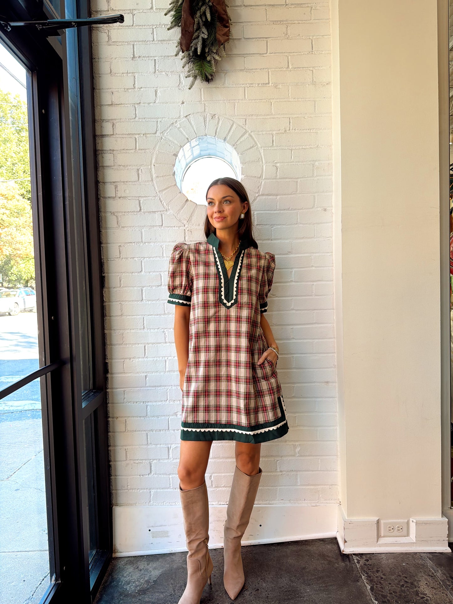 MERRY PLAID MINI DRESS