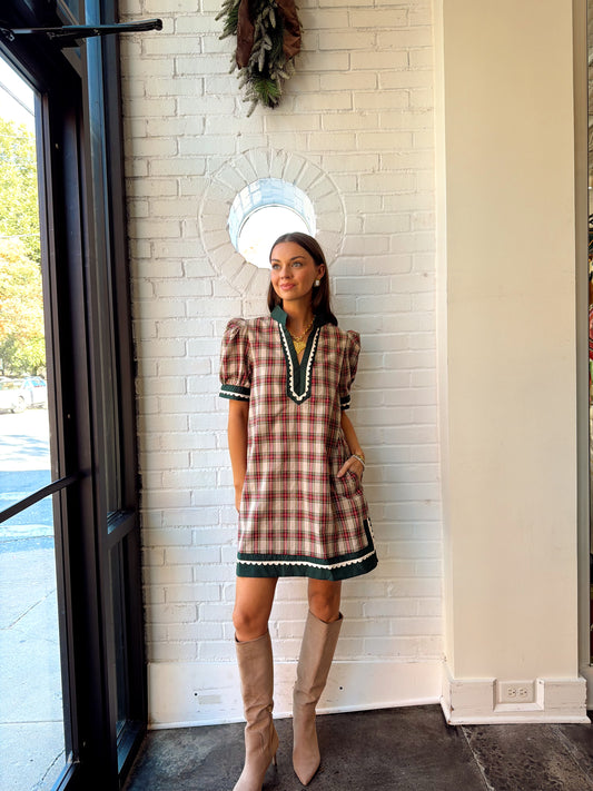MERRY PLAID MINI DRESS