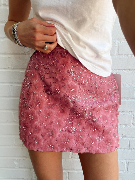FLORAL SEQUIN MINI SKIRT