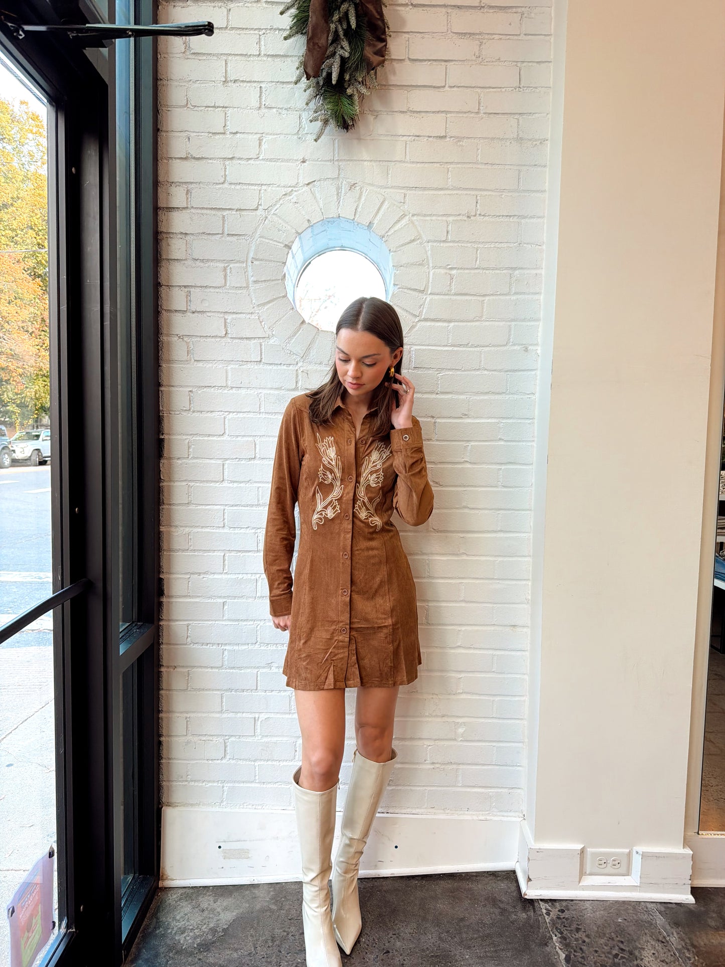 EMBROIDERED FLARE MINI DRESS