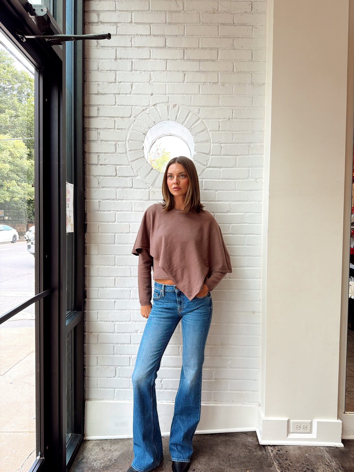CAPE DETAIL LONG SLEEVE SWEATER TOP