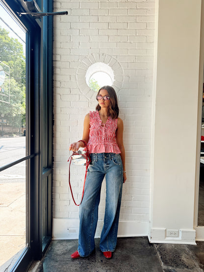GINGHAM SMOCKED TOP