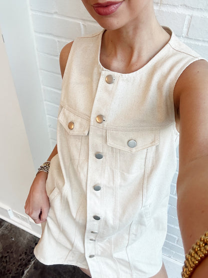 SLEEVELESS DENIM SHIRT DRESS