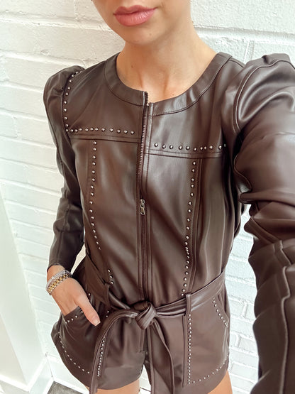 LORA FAUX LEATHER ROMPER