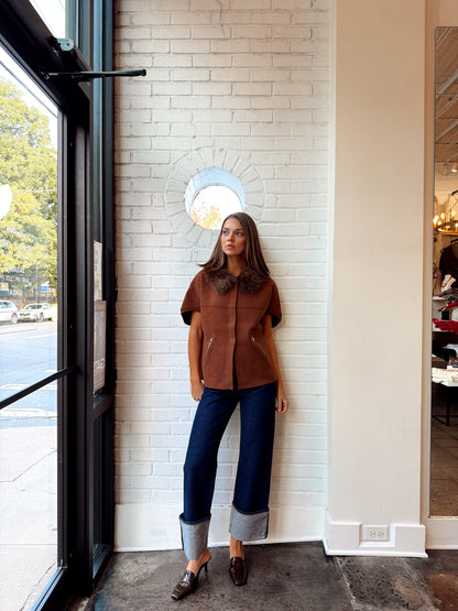 FAUX FUR TRIM CARDIGAN