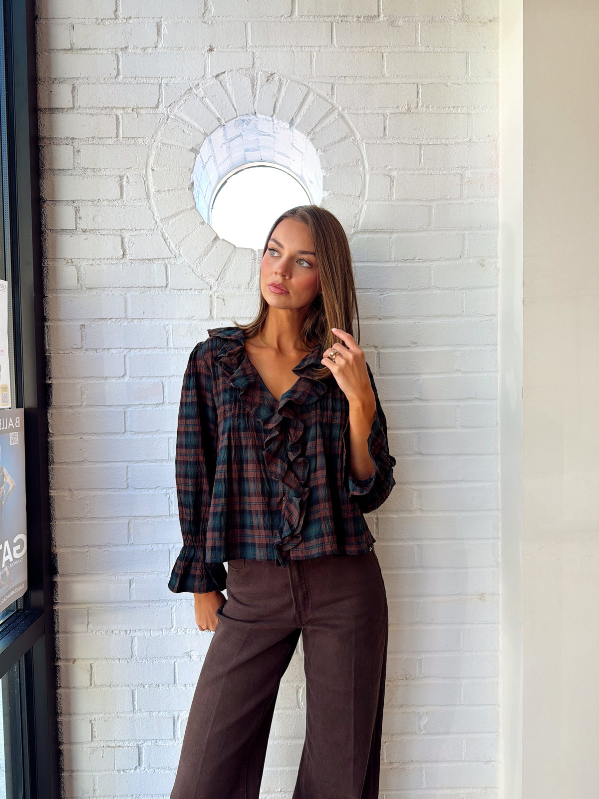 LENA RUFFLE PLAID BLOUSE