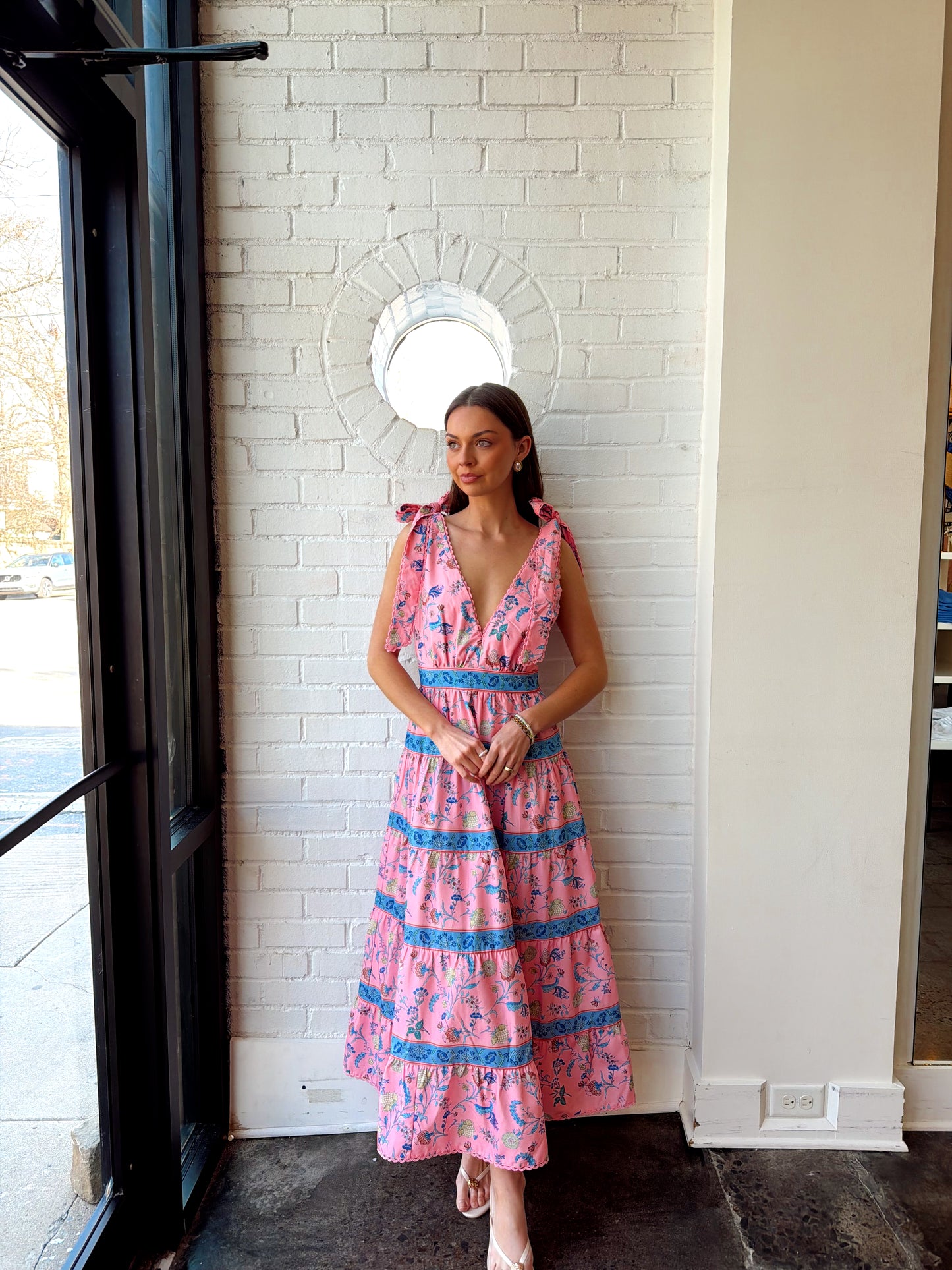 PRINTED TIERED MIDI DRESS