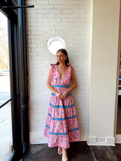 PRINTED TIERED MIDI DRESS