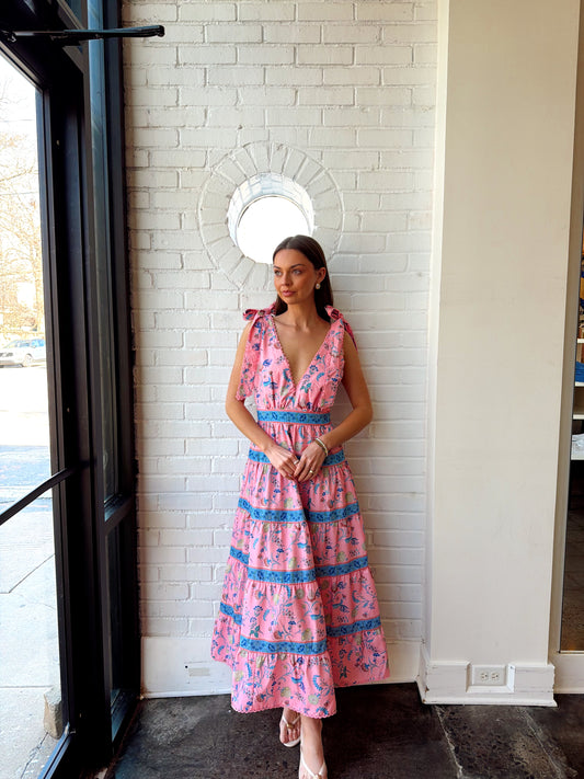 PRINTED TIERED MIDI DRESS