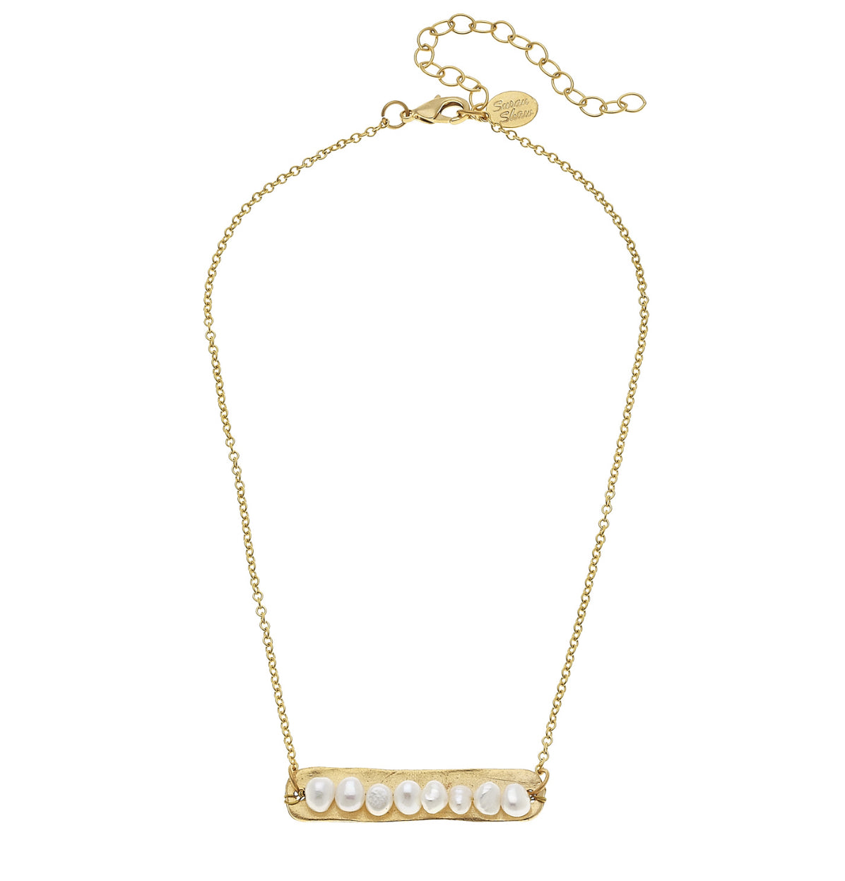 FRESHWATER PEARLS ON GOLD BAR NECKLACE