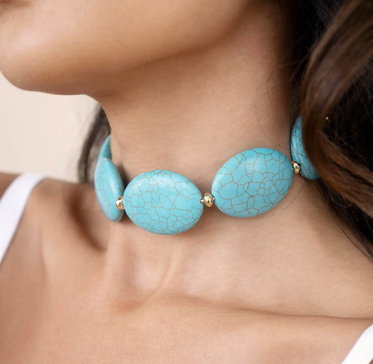 OVAL TURQ STONES STATEMENT CHOKER