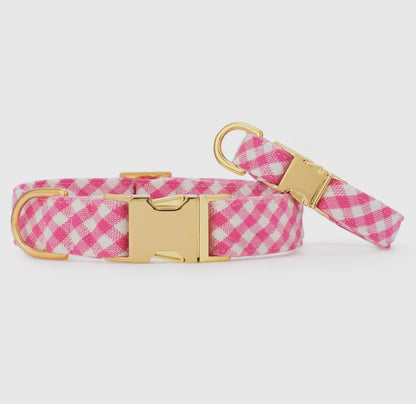 HOT PINK GINGHAM DOG COLLAR