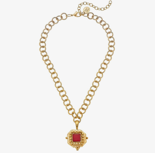 SQUARE FRENCH GLASS NECKLACE