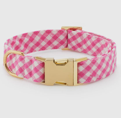 HOT PINK GINGHAM DOG COLLAR