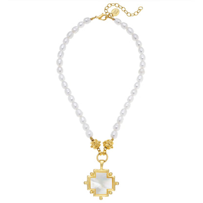 MOTHER OF PEARL CROSS PEARL NECKLACE