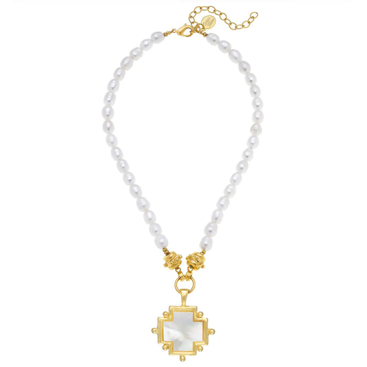 MOTHER OF PEARL CROSS PEARL NECKLACE