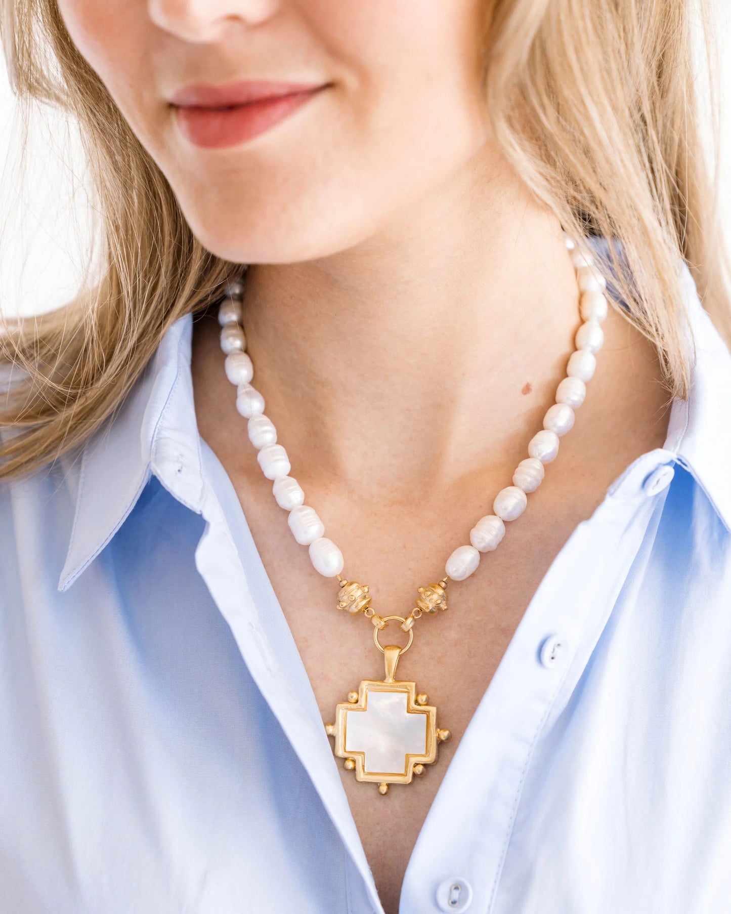 MOTHER OF PEARL CROSS PEARL NECKLACE