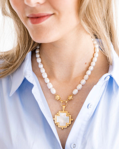 MOTHER OF PEARL CROSS PEARL NECKLACE