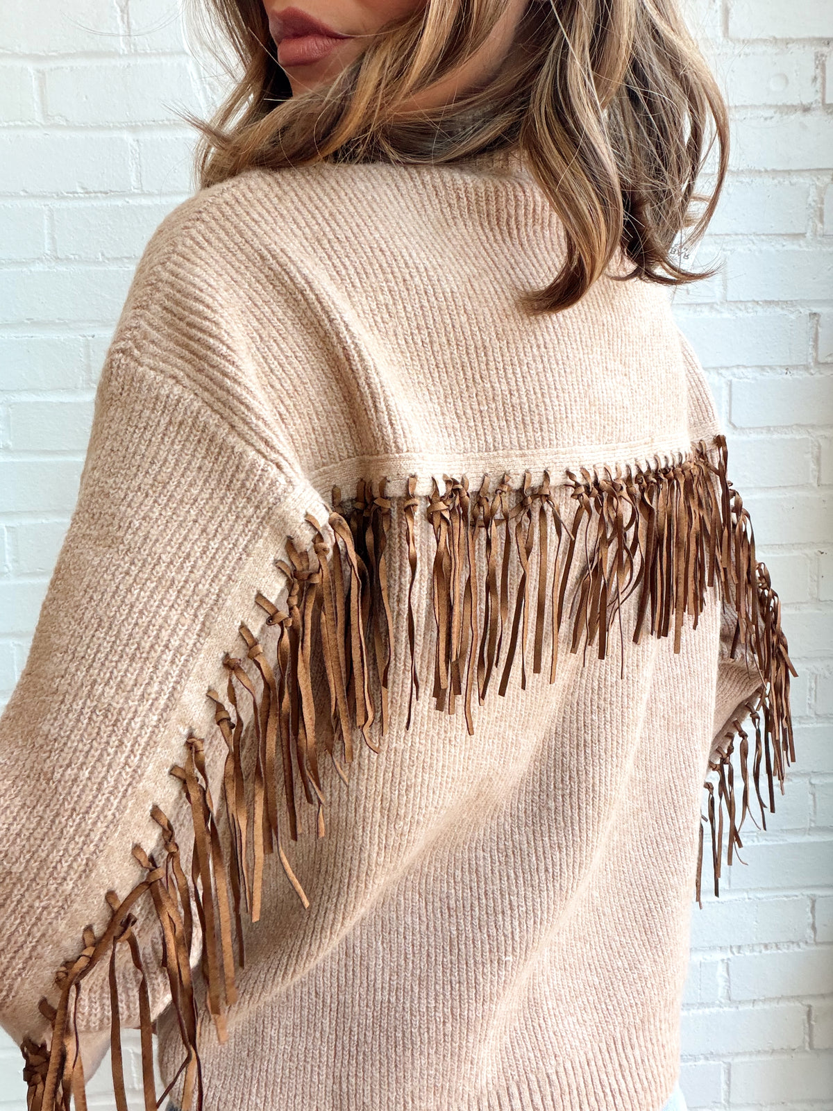 VENETTE COMBO FRINGE KNIT SWEATER
