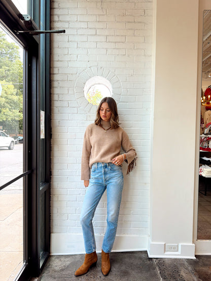 VENETTE COMBO FRINGE KNIT SWEATER