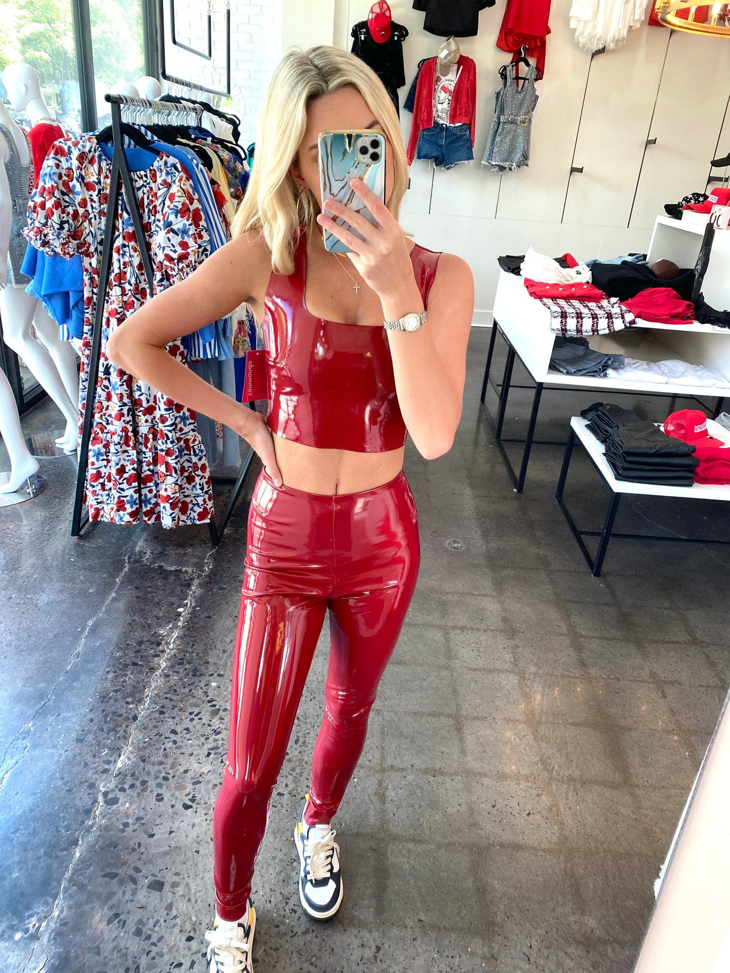 FAUX PATENT LEATHER CROP TOP