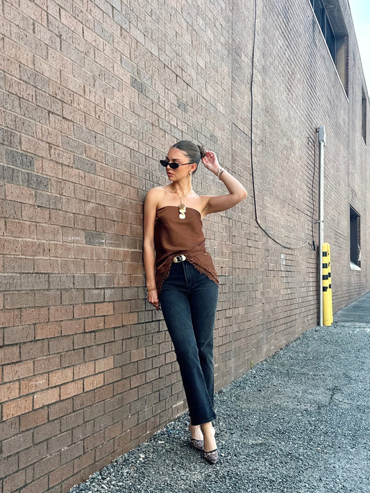 SATIN AND LACE TUBE TOP