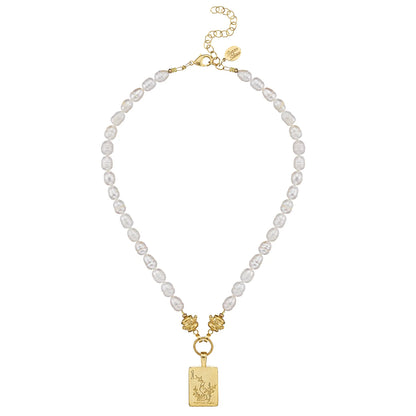 BIRD BAM MAHJONG TILE PEARL NECKLACE