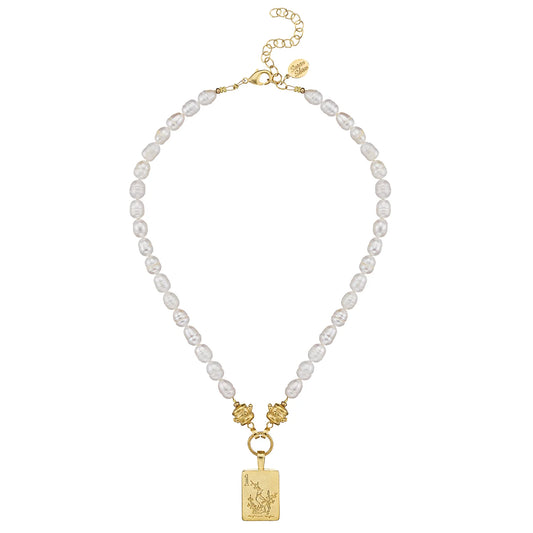 BIRD BAM MAHJONG TILE PEARL NECKLACE