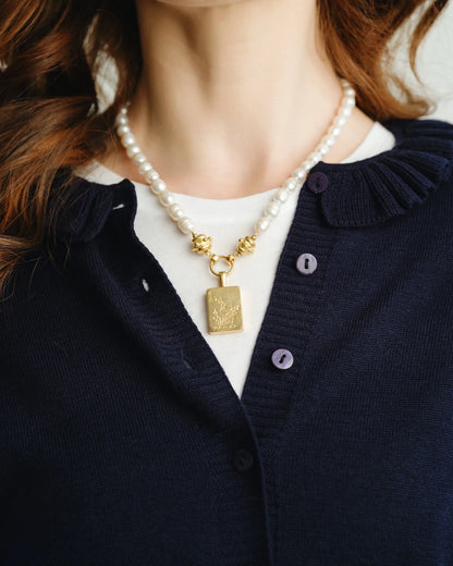 BIRD BAM MAHJONG TILE PEARL NECKLACE