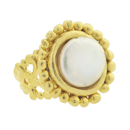 DOTTED COIN PEARL RING